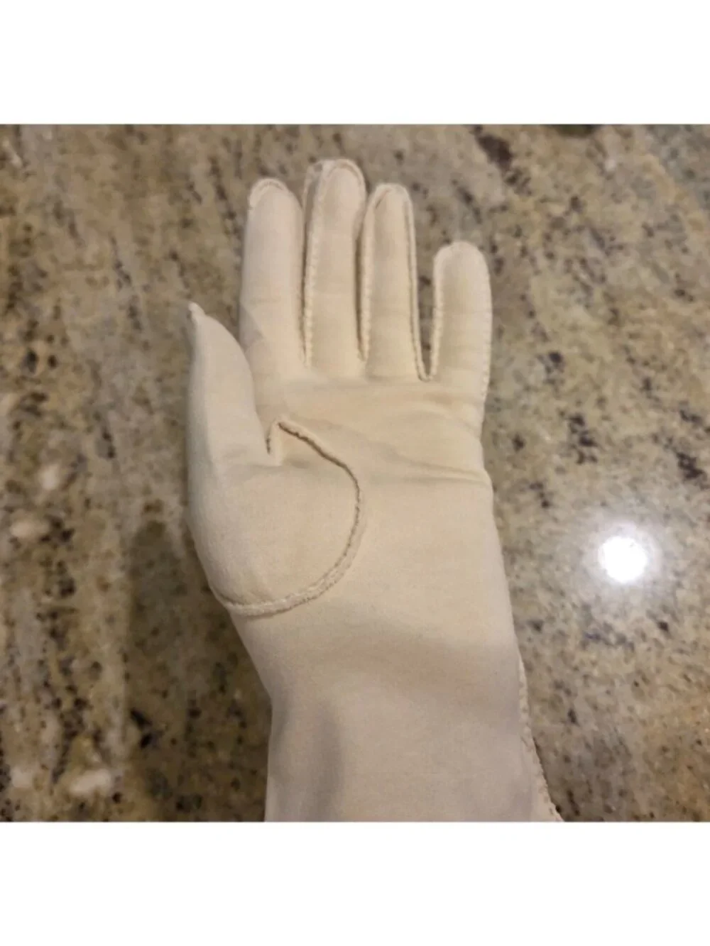 Vintage Womens Size S/M Cream Stretch Cotton Formal Gloves Embroidered Flower